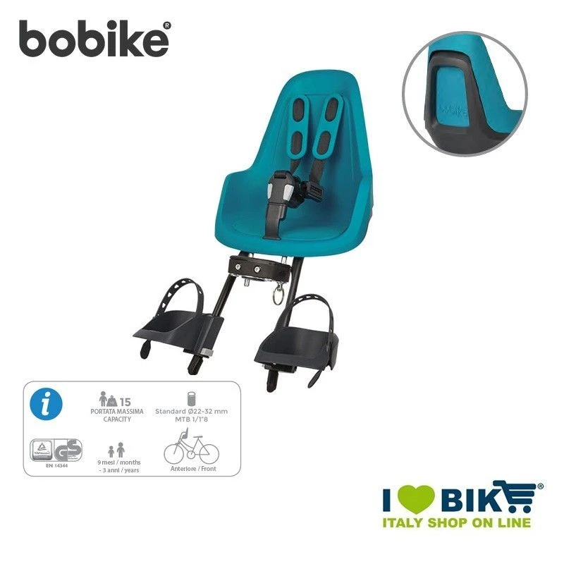 Seggiolino Bici Bobike MINI ONE Anteriore, Blu Bahama 1 Seggiolino Bici Bobike MINI ONE Anteriore, Blu Bahama